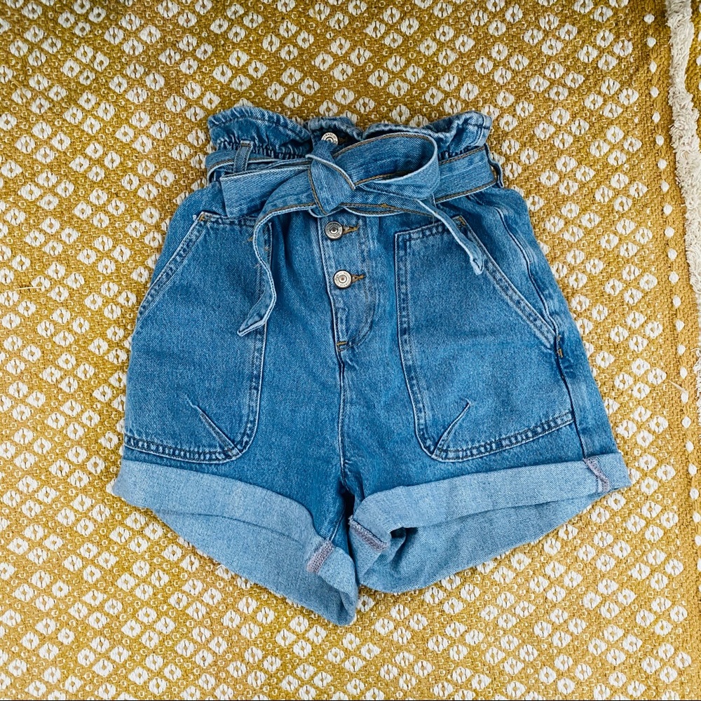 Zara Paperbag Belted Denim Shorts